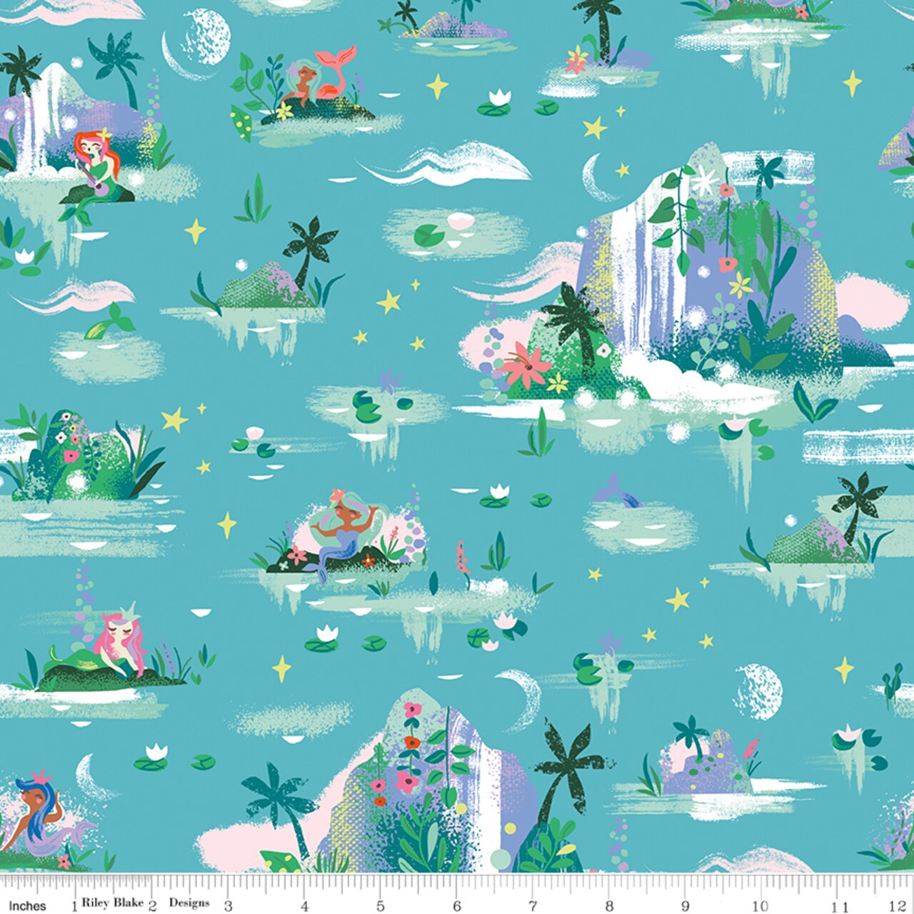 Mermaid Lagoon in Peacock (c15901-peacock) | Forever Neverland | Jill Howarth | Riley Blake